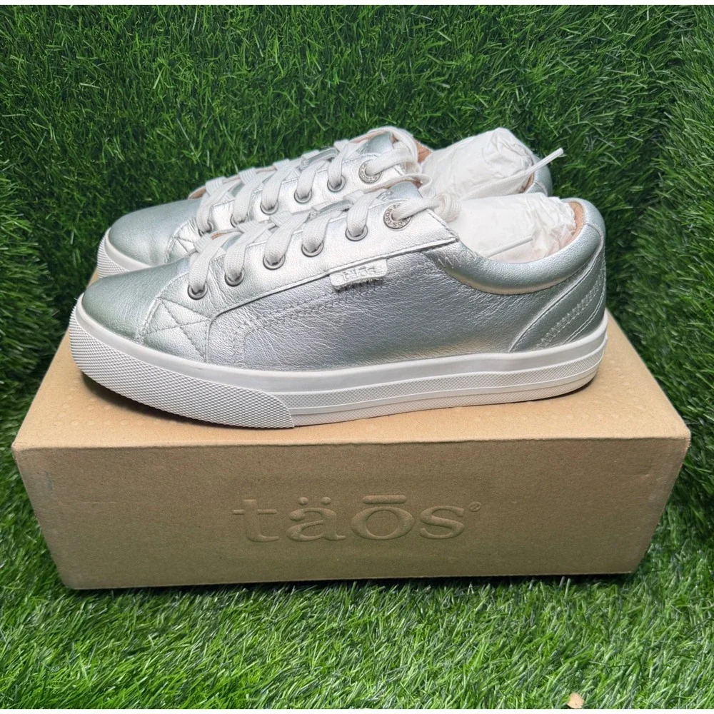 Taos Plim Soul Lux Silver Metallic Leather Sneakers Shoes PLX-13994A Womens 8.5